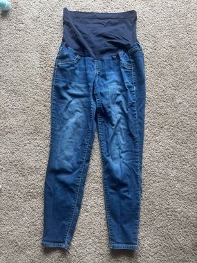 a:glow Navy Blue Maternity Skinny Jeans with Black Waistband